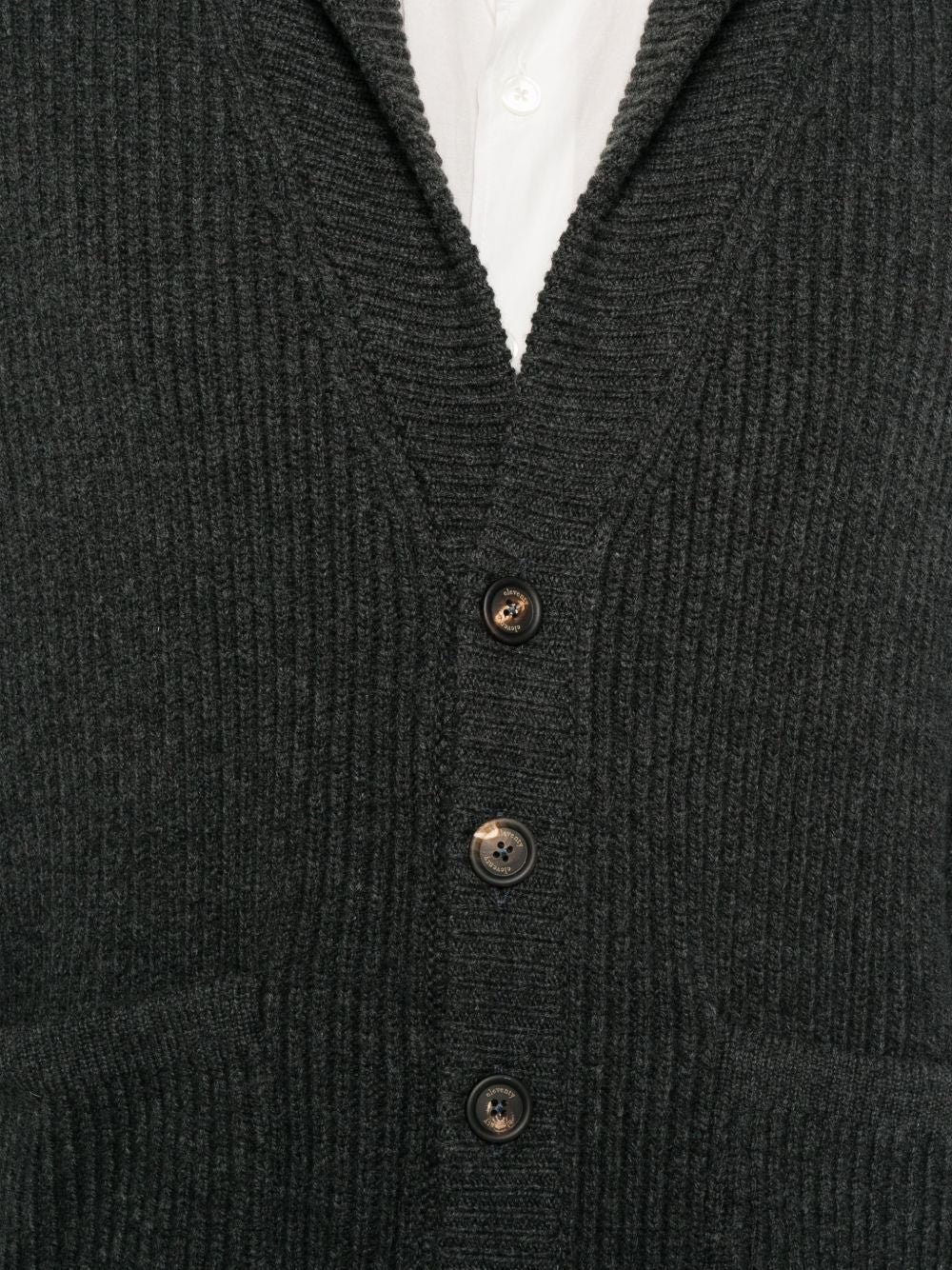 Cardigan antracite a coste con collo sciallato 