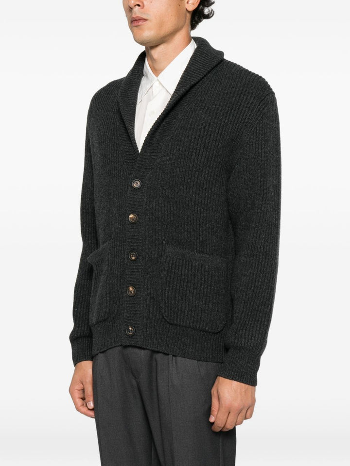 Cardigan antracite a coste con collo sciallato 