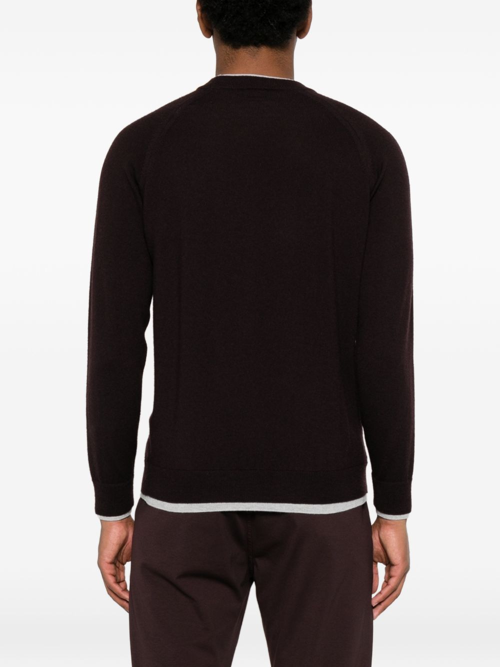 Maglione borgogna in lana con maniche raglan 