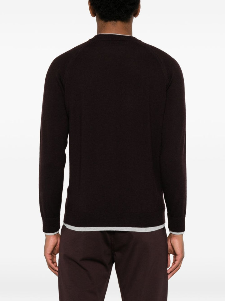 Maglione borgogna in lana con maniche raglan 
