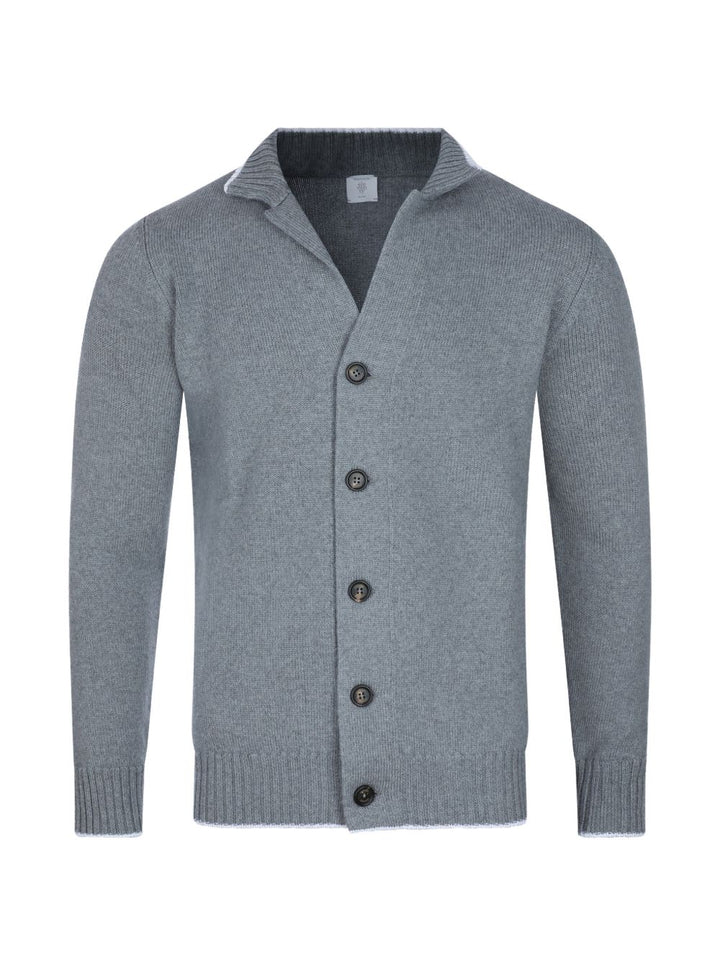 Cardigan grigio chiaro in lana con bottoni 
