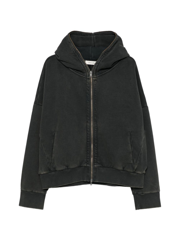 Felpa nero sbiadito con cappuccio e zip 