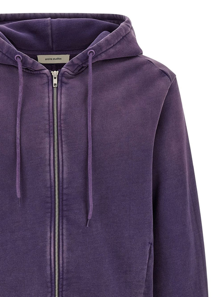 Felpa viola in cotone con zip ed effetto schiarito 