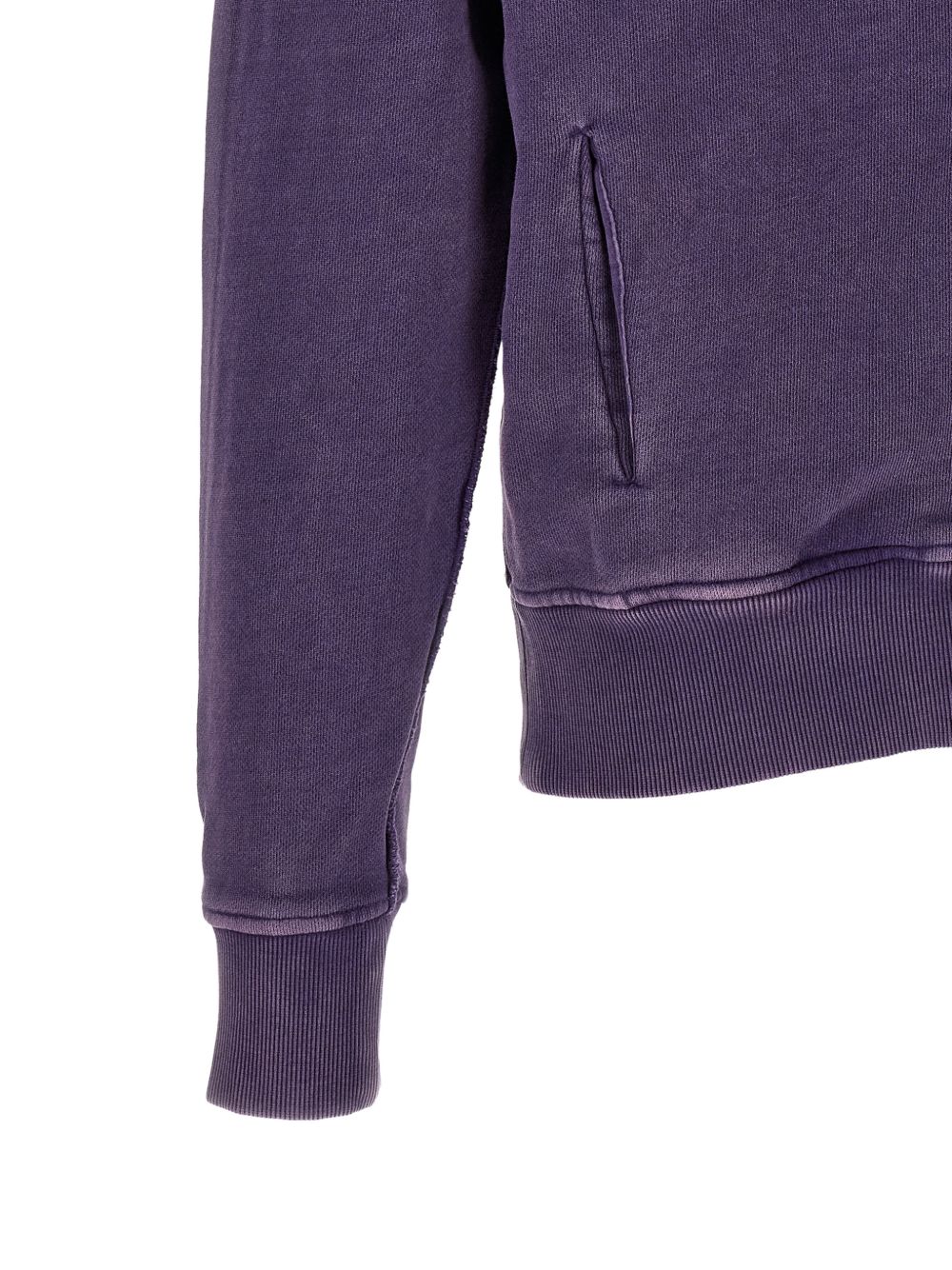 Felpa viola in cotone con zip ed effetto schiarito 