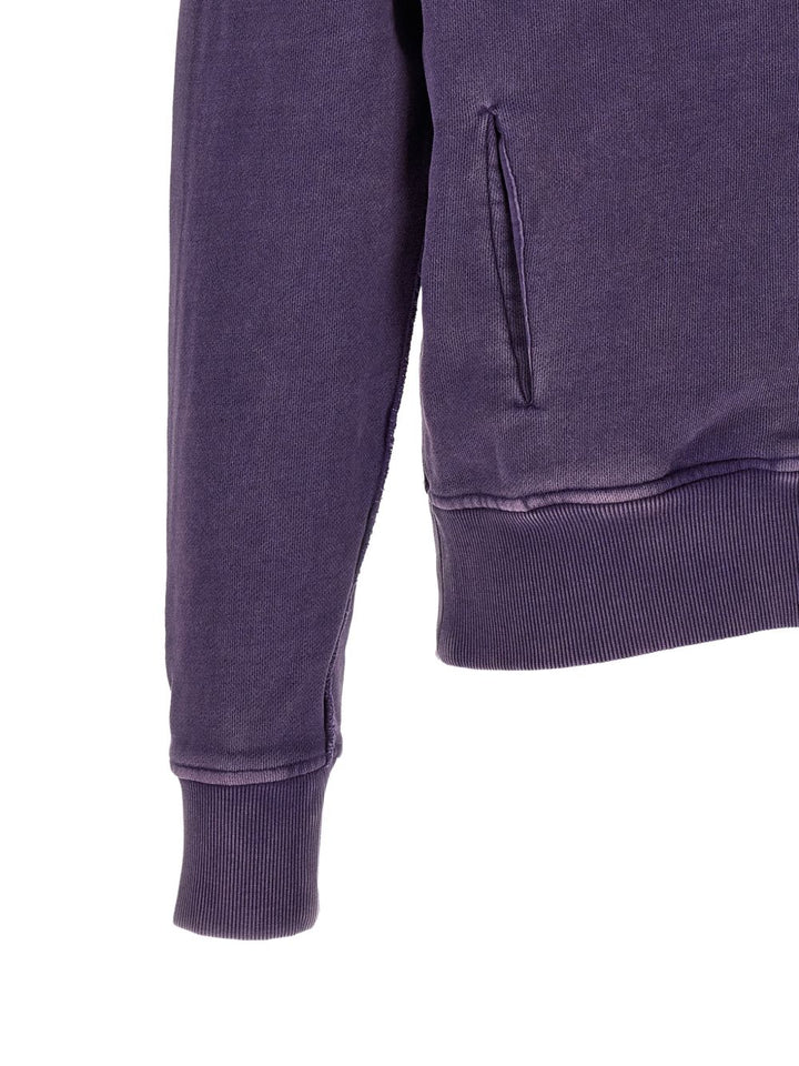 Felpa viola in cotone con zip ed effetto schiarito 