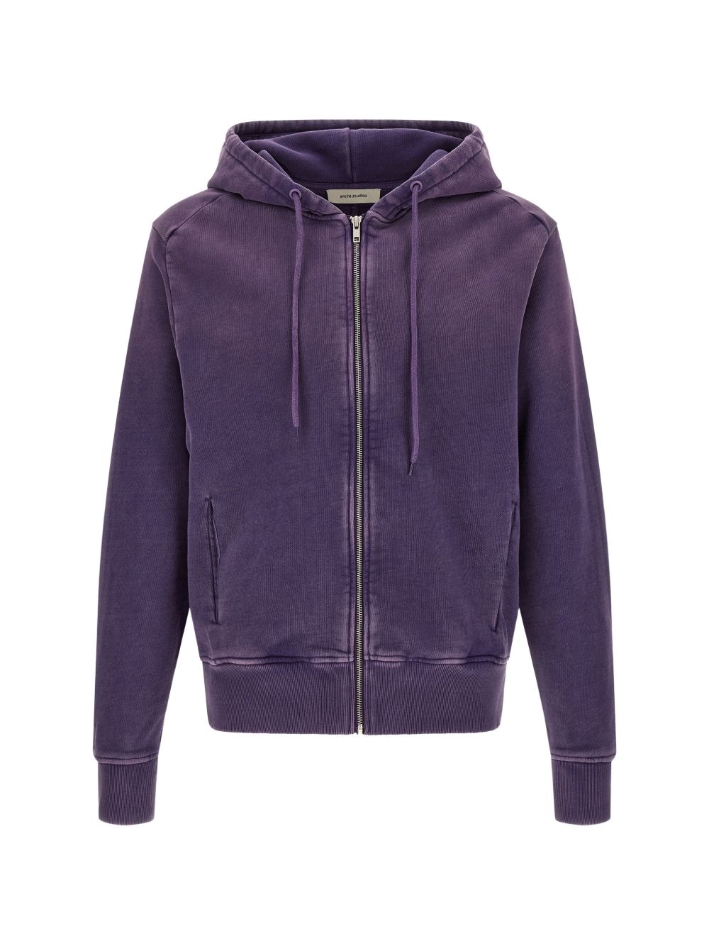 Felpa viola in cotone con zip ed effetto schiarito 