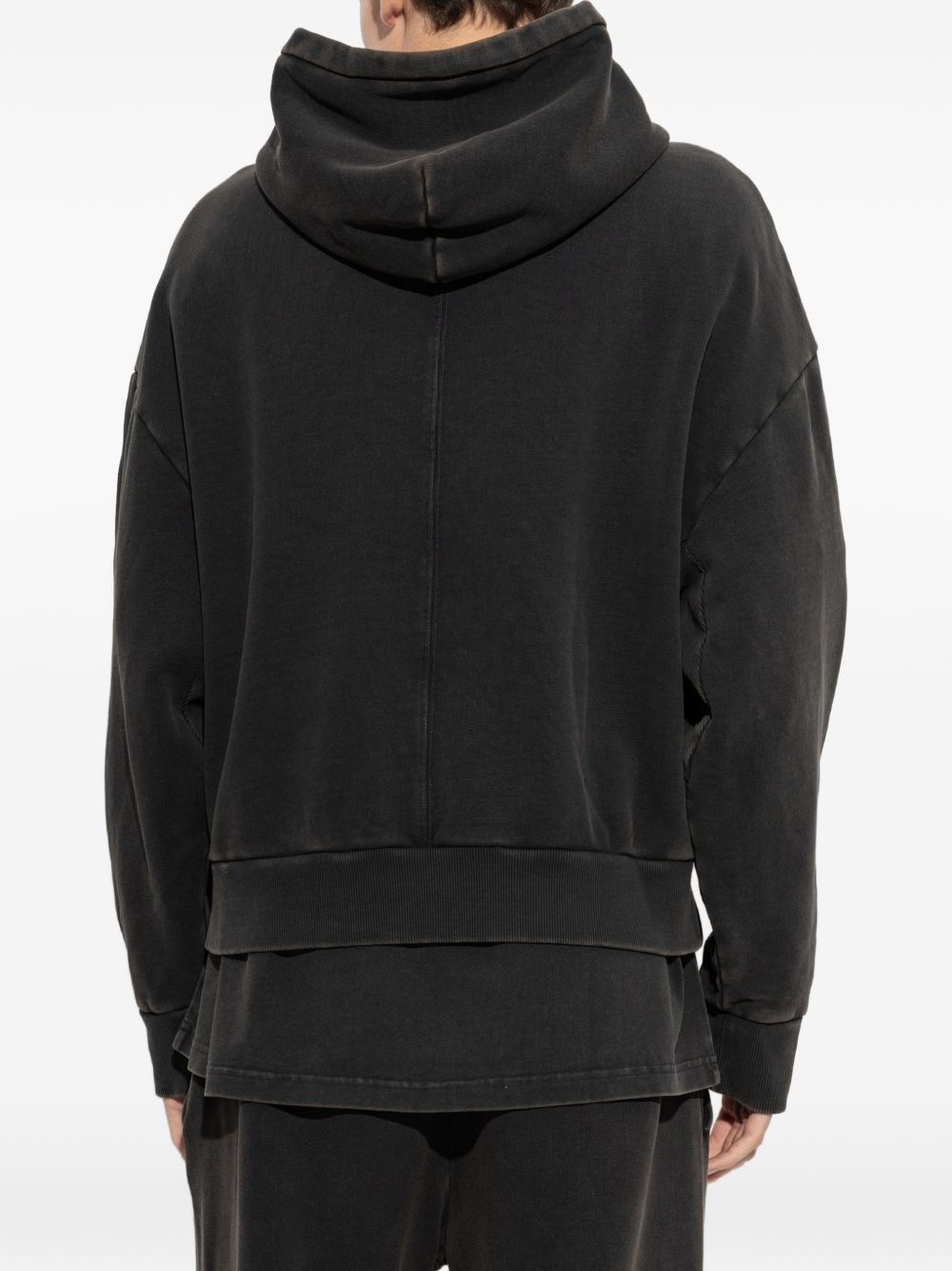 Felpa washed black in cotone con cappuccio 