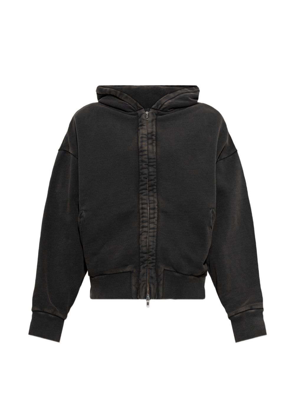 Felpa washed black in cotone con cappuccio 