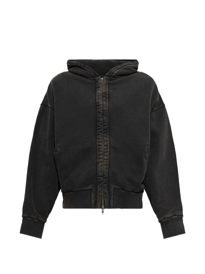 Felpa washed black in cotone con cappuccio 