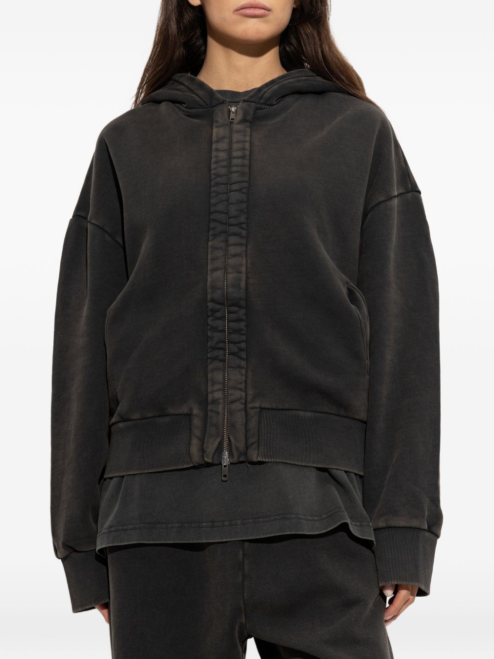 Felpa washed black in cotone con cappuccio 