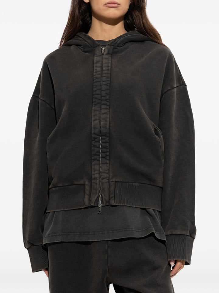 Felpa washed black in cotone con cappuccio 