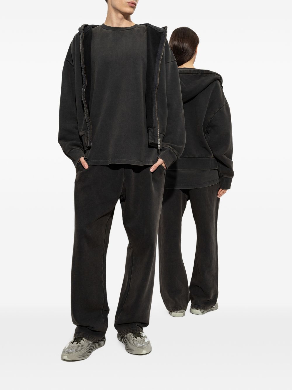 Felpa washed black in cotone con cappuccio 