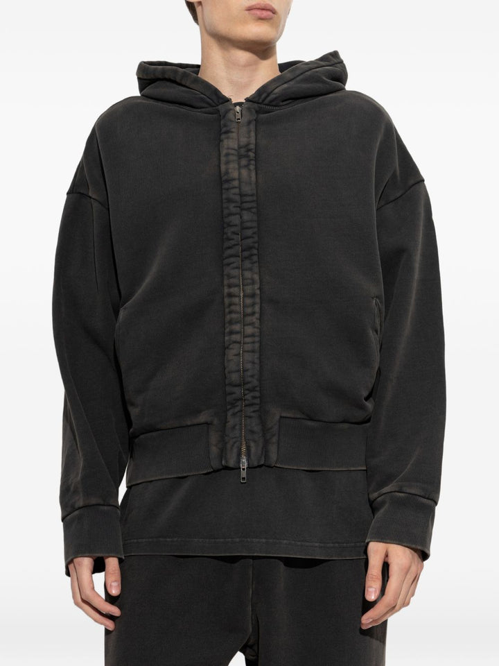 Felpa washed black in cotone con cappuccio 