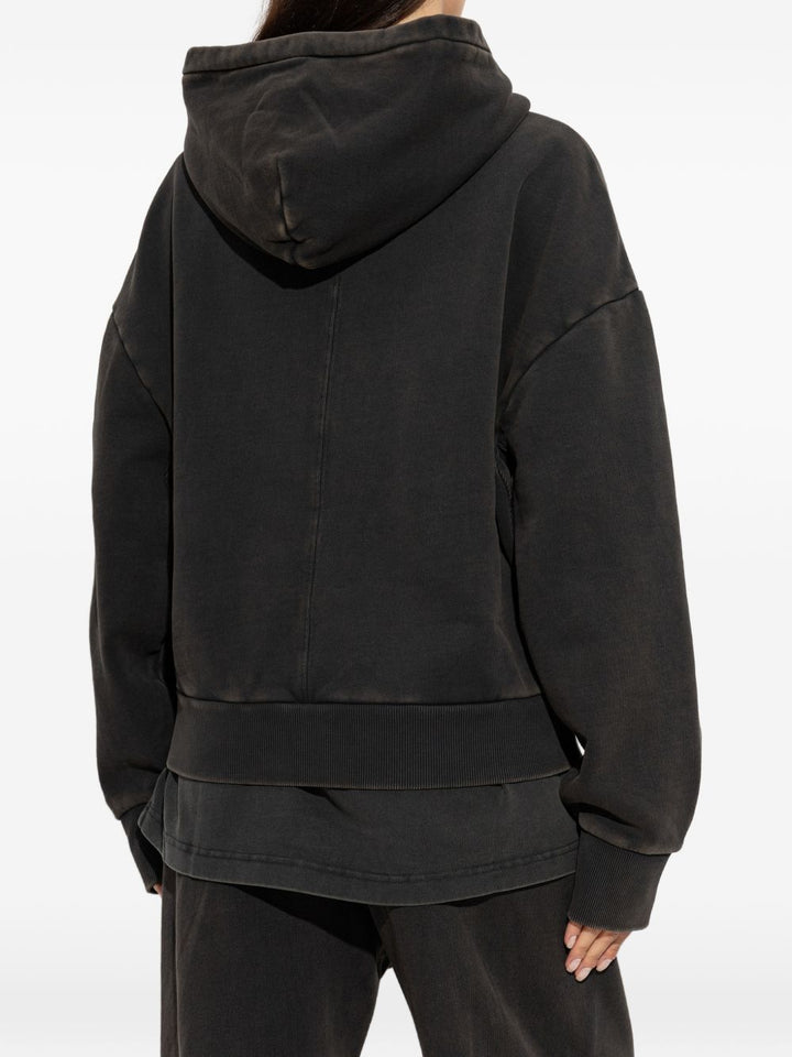 Felpa washed black in cotone con cappuccio 