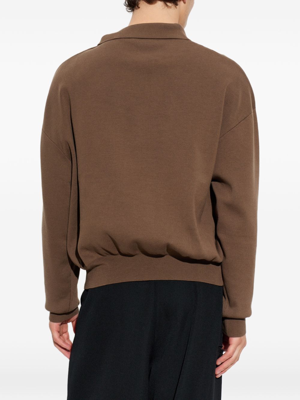 Polo marrone in cotone con zip 