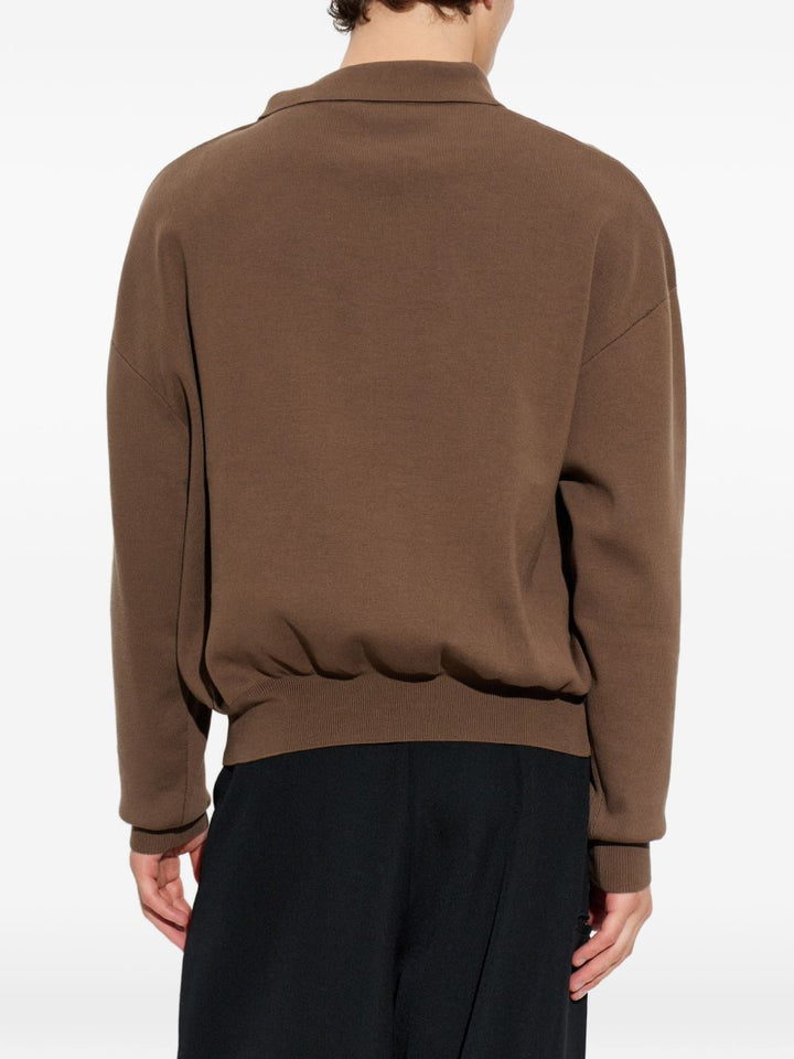 Polo marrone in cotone con zip 