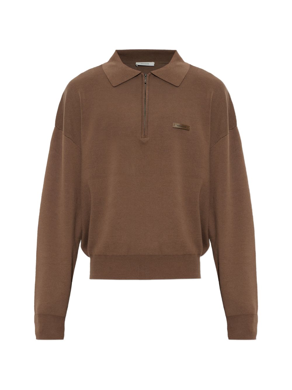 Polo marrone in cotone con zip 