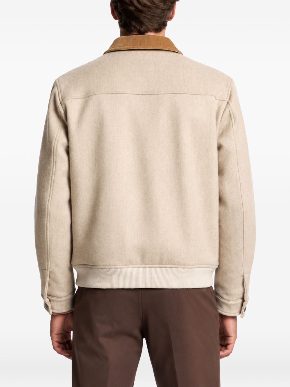 Bomber corda/marrone con colletto a coste 