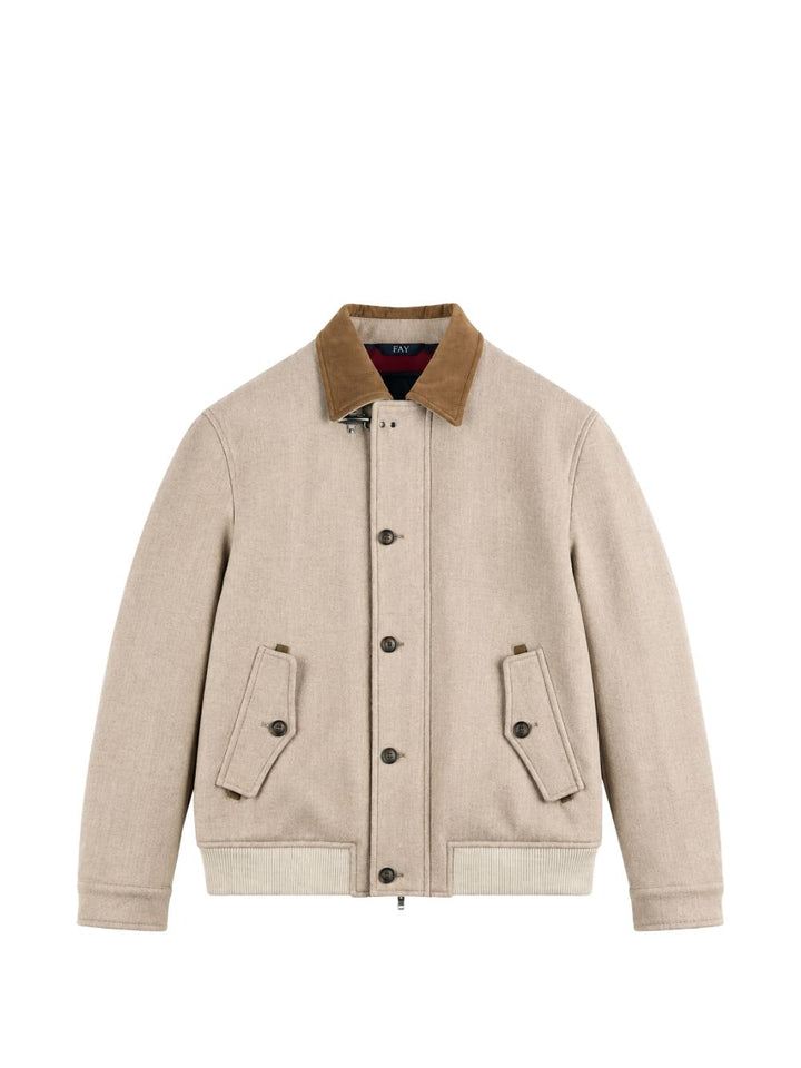Bomber corda/marrone con colletto a coste 