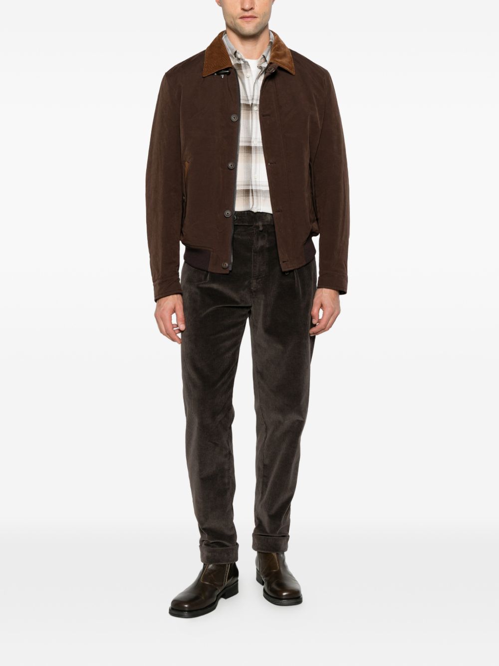Bomber marrone con colletto a coste 