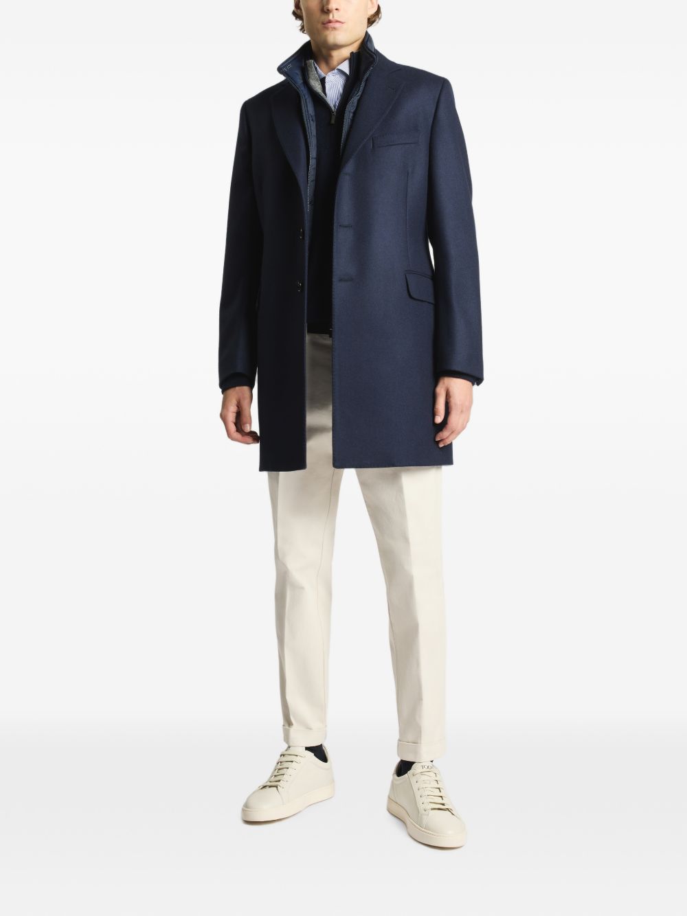 Cappotto blu navy Fay con gilet interno 