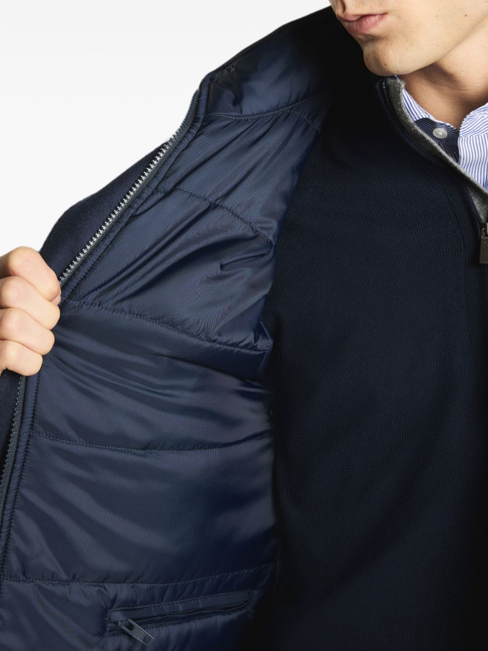 Cappotto blu navy Fay con gilet interno 