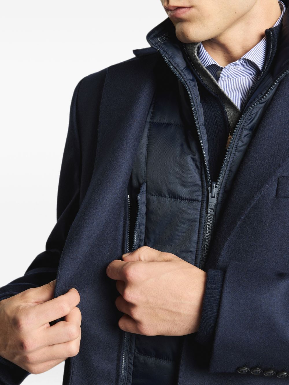 Cappotto blu navy Fay con gilet interno 