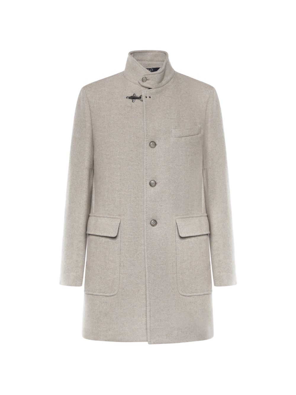 Cappotto beige con motivo a spina di pesce 