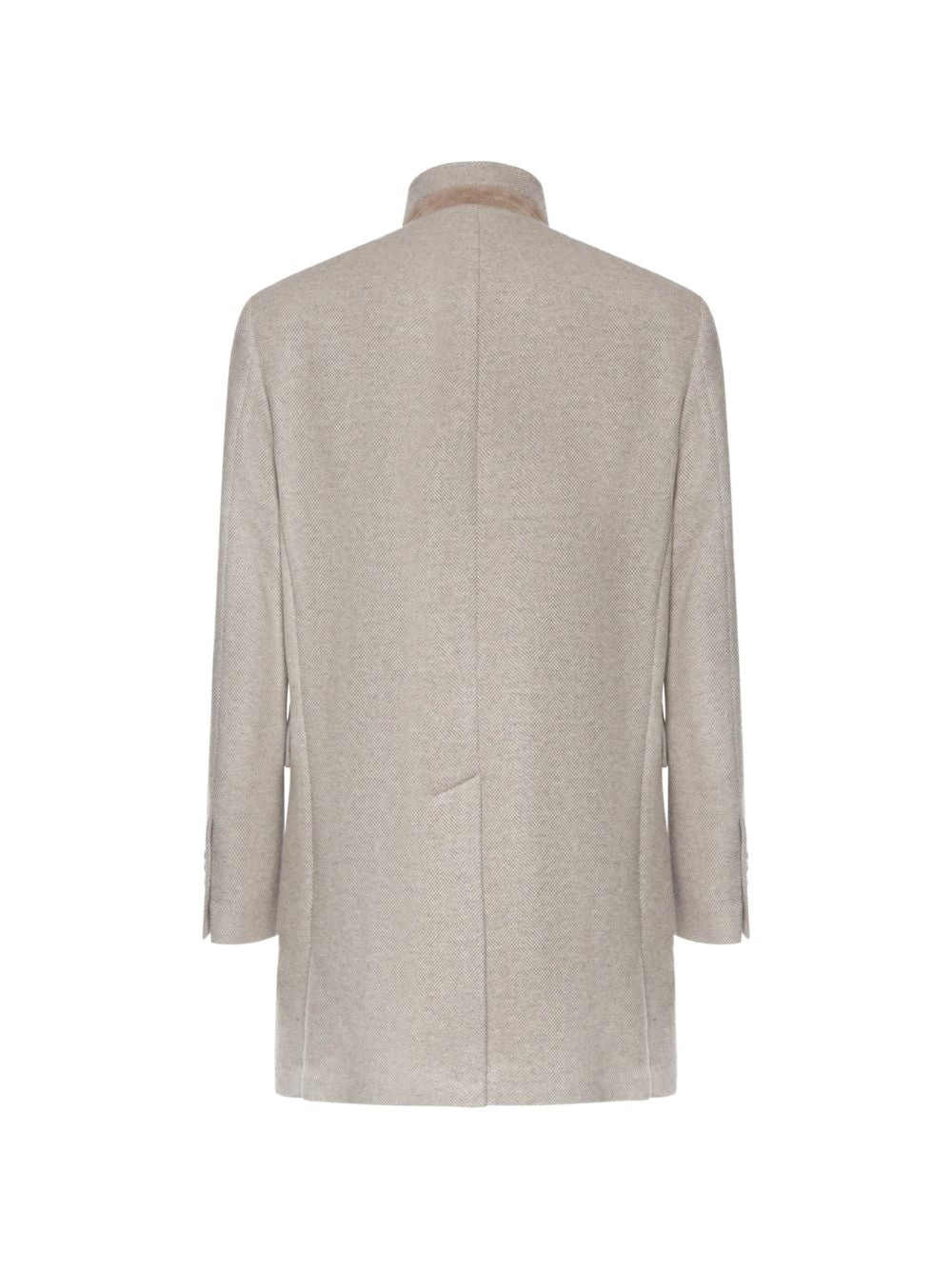 Cappotto beige con motivo a spina di pesce 