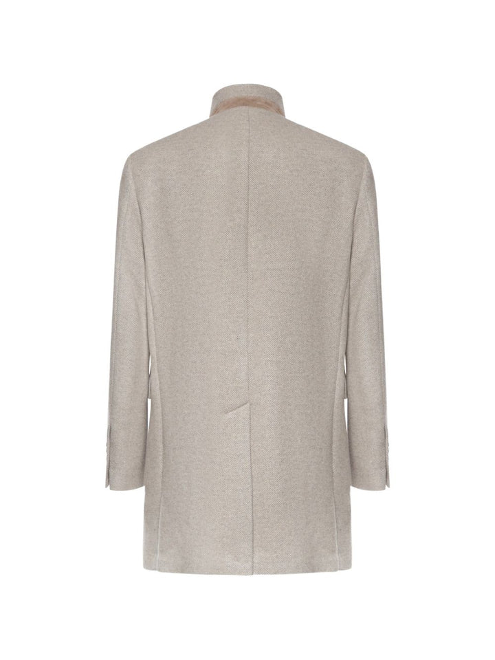 Cappotto beige con motivo a spina di pesce 