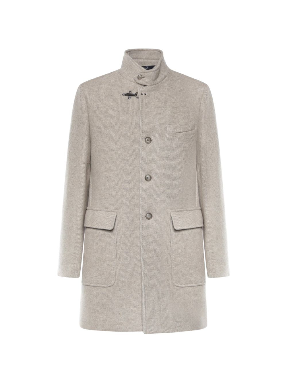 Cappotto beige con motivo a spina di pesce 