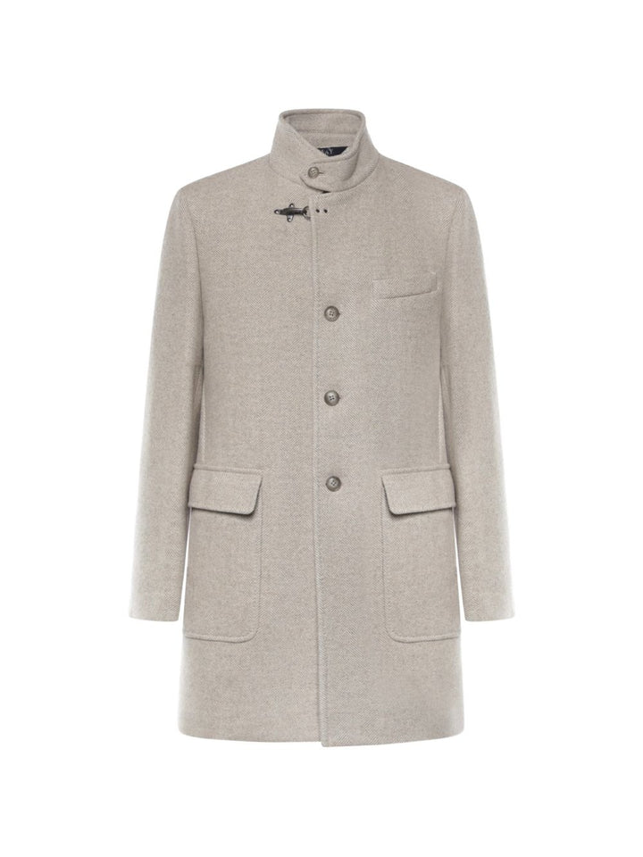 Cappotto beige con motivo a spina di pesce 