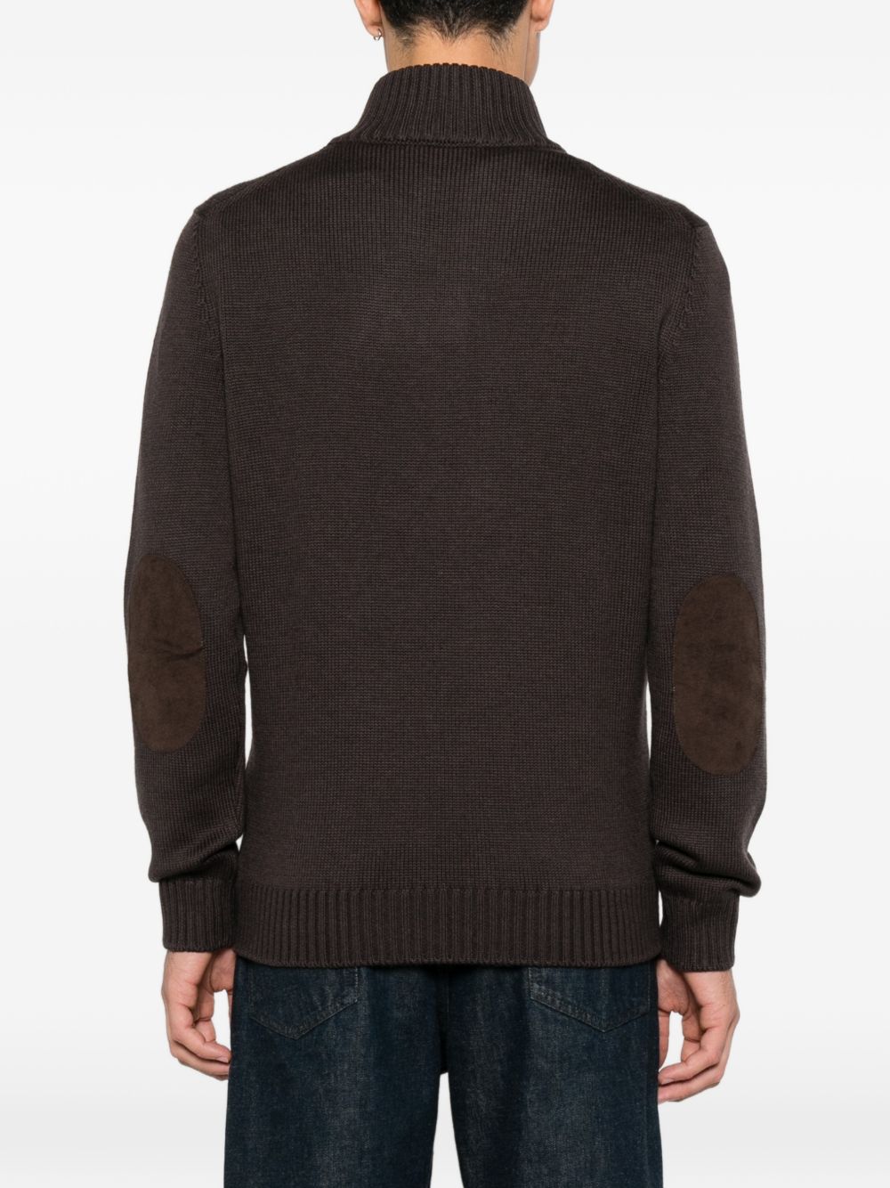 Maglione marrone in lana con alamari 