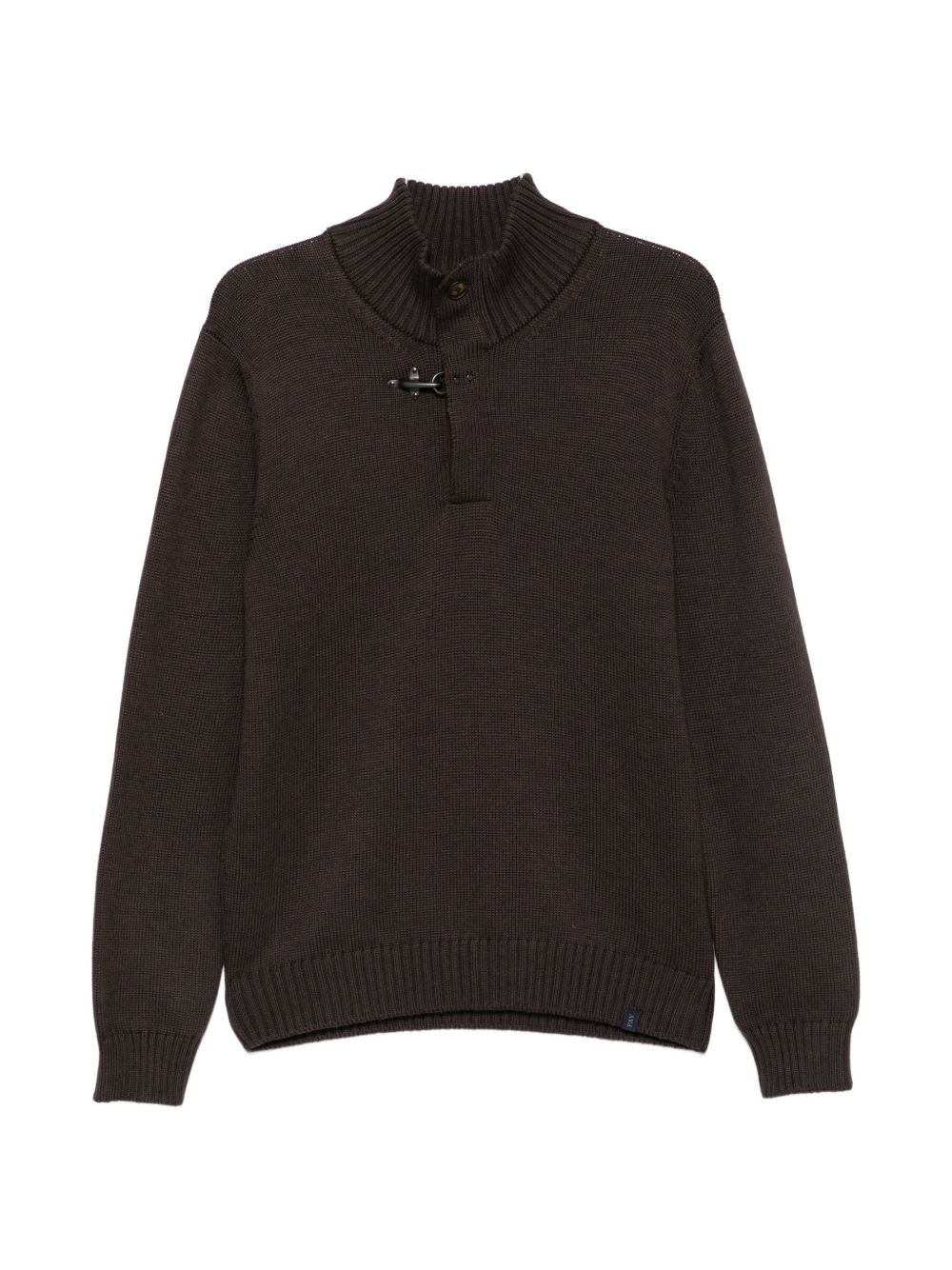 Maglione marrone in lana con alamari 