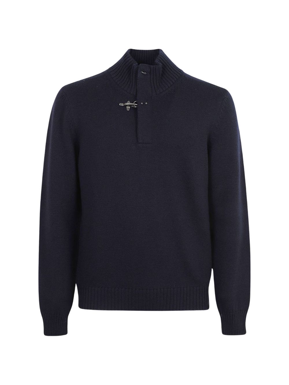 Maglione blu in lana con alamari 