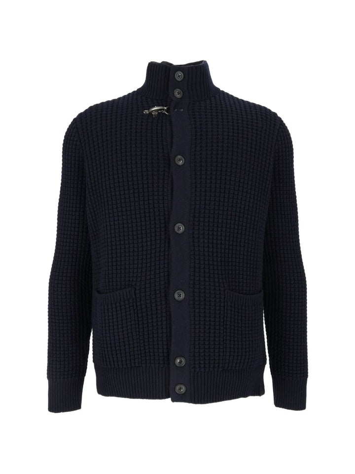 Cardigan blu navy con applicazione 
