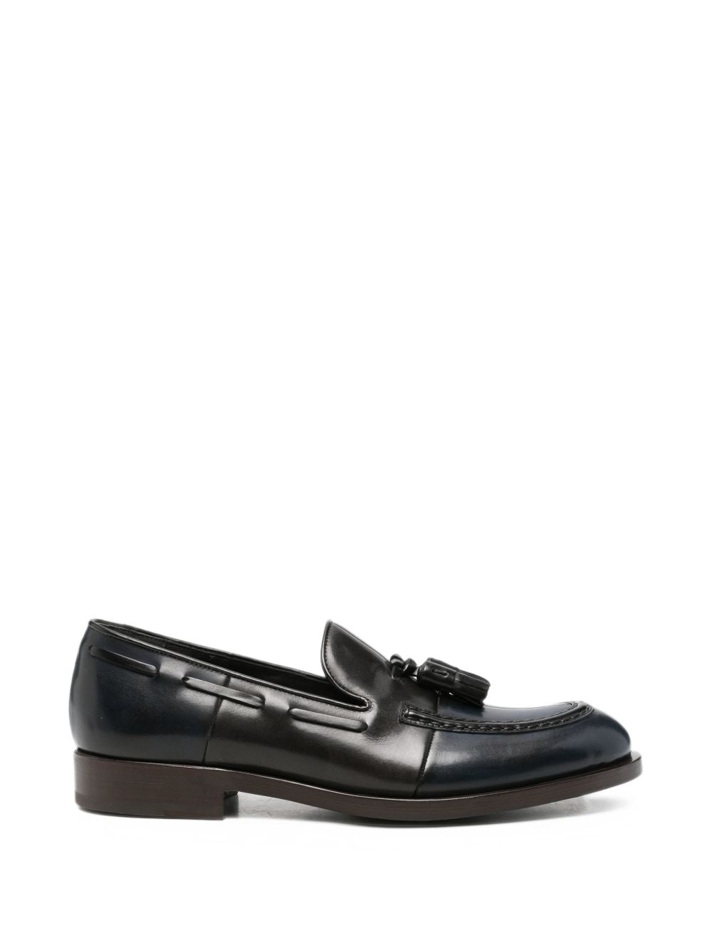 Mocassini con nappine in pelle blu navy 