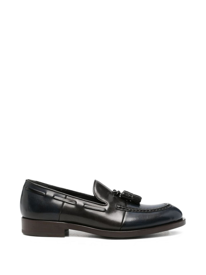 Mocassini con nappine in pelle blu navy 