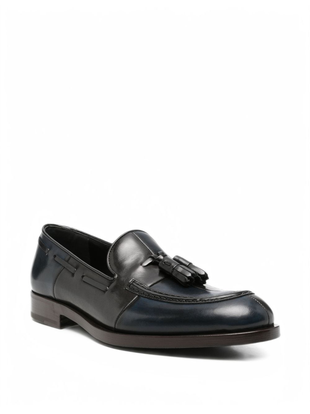 Mocassini con nappine in pelle blu navy 
