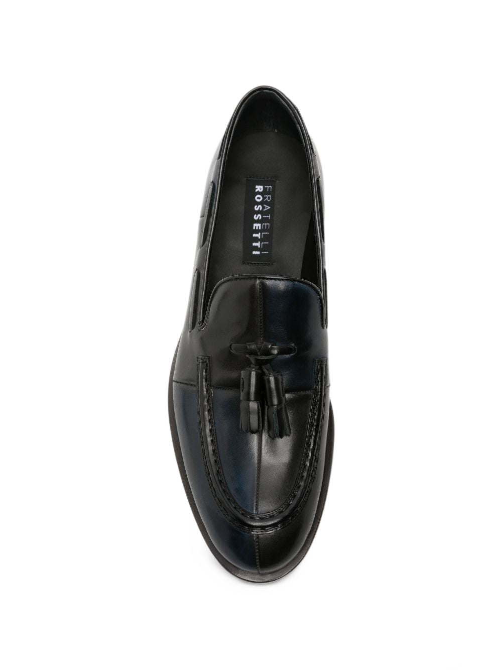 Mocassini con nappine in pelle blu navy 