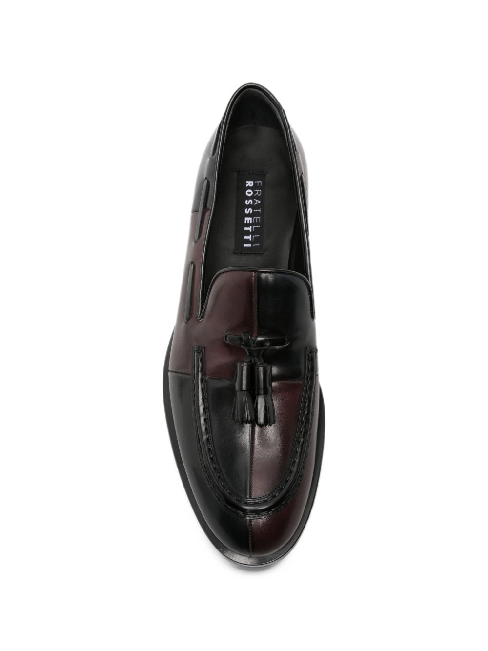 Mocassini color block con nappine in pelle nera e rossa 