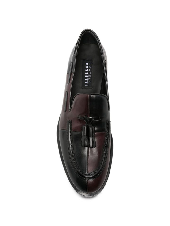 Mocassini color block con nappine in pelle nera e rossa 