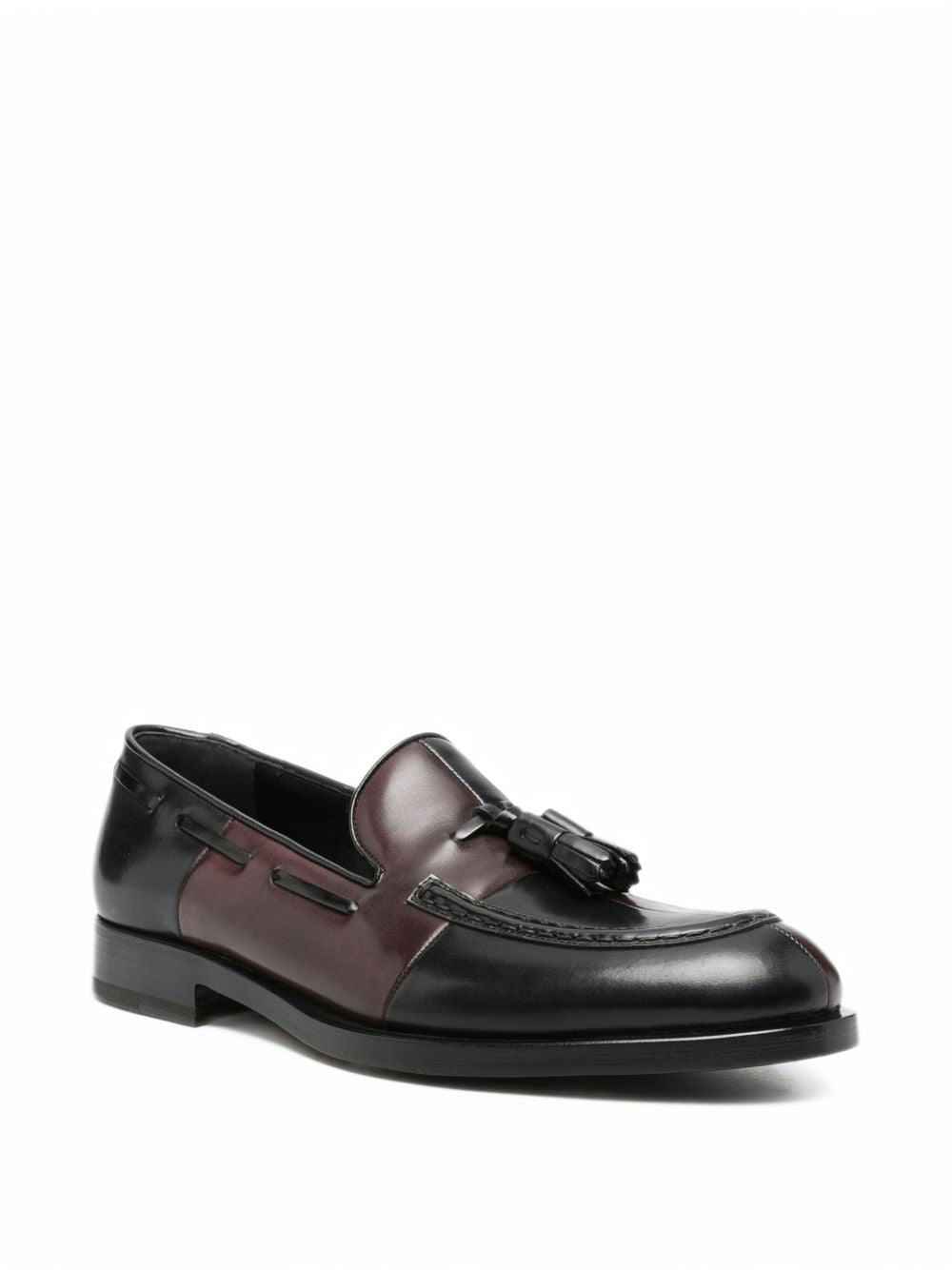 Mocassini color block con nappine in pelle nera e rossa 