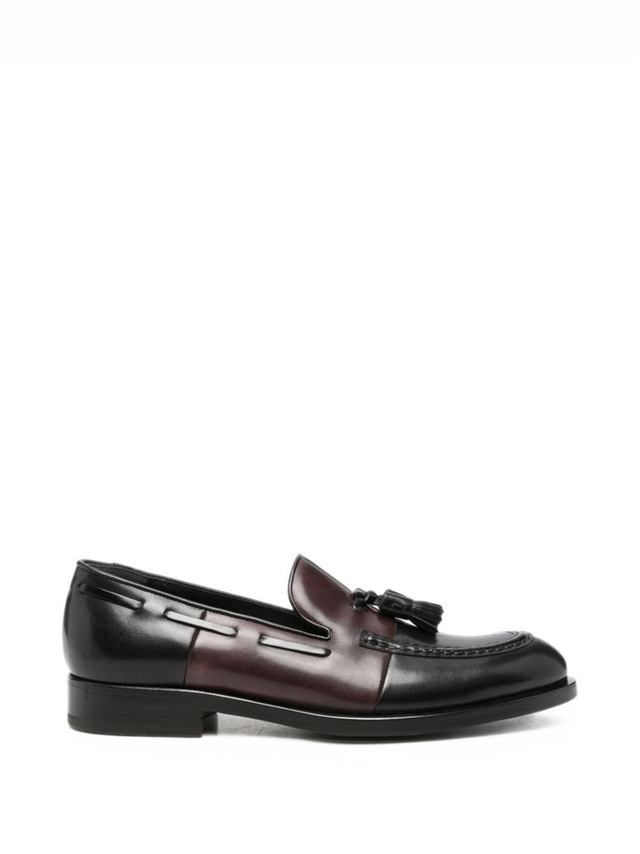 Mocassini color block con nappine in pelle nera e rossa 