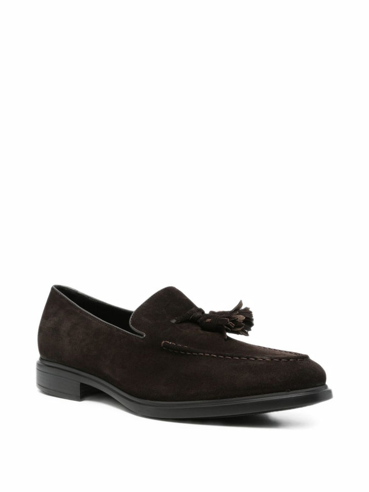 Mocassini con nappine in pelle scamosciata marrone scuro 
