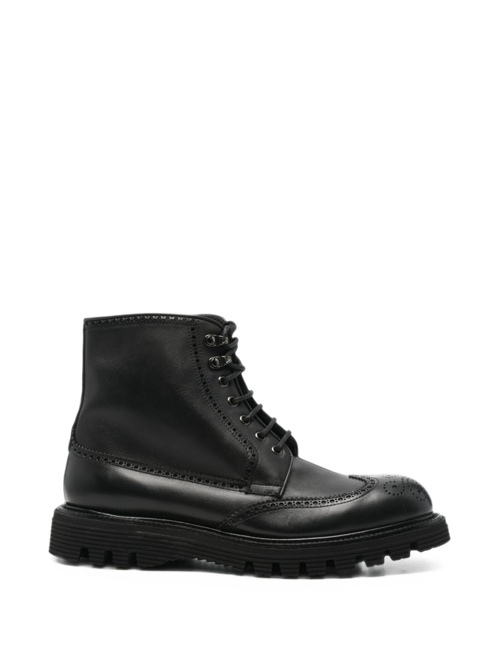 Stivaletti stringati con dettagli brogue in pelle nera 