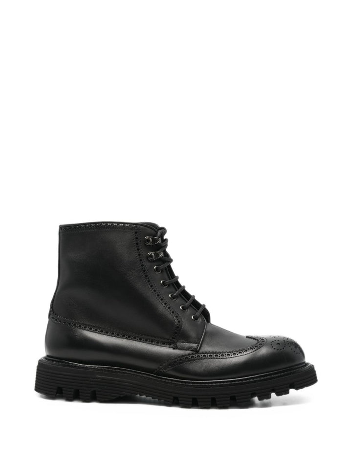 Stivaletti stringati con dettagli brogue in pelle nera 