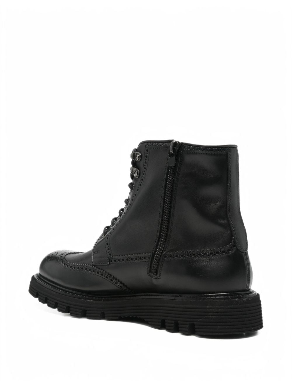 Stivaletti stringati con dettagli brogue in pelle nera 