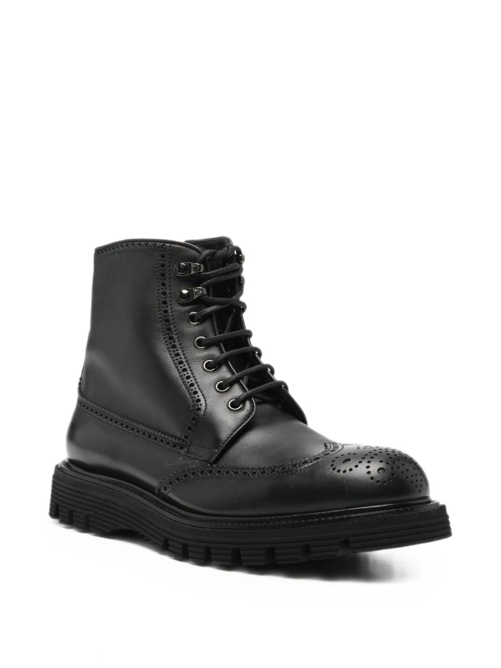 Stivaletti stringati con dettagli brogue in pelle nera 