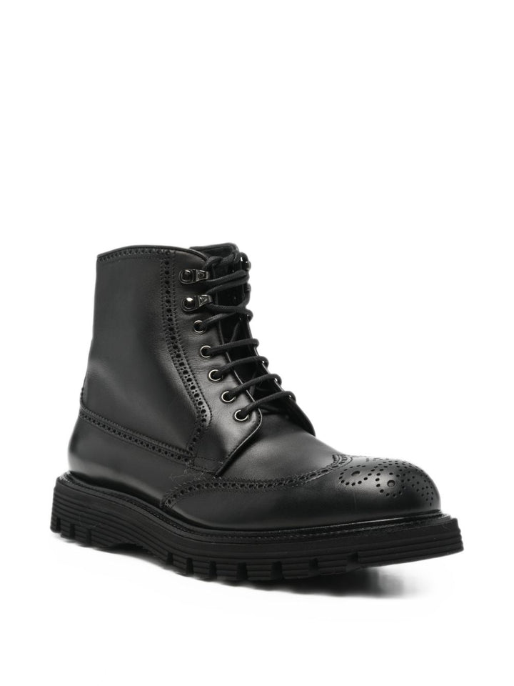 Stivaletti stringati con dettagli brogue in pelle nera 
